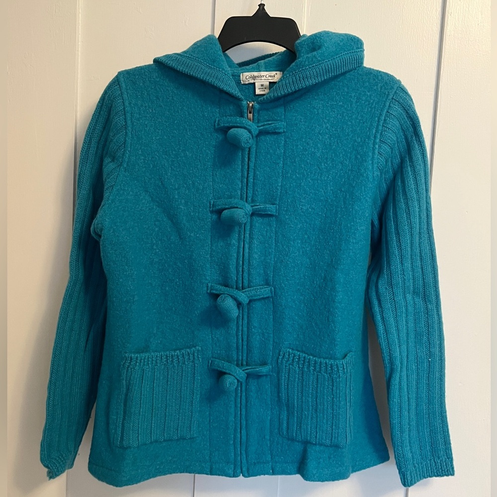 Coldwater Creek Boiled Wool Zip Up Hoodie Sweater
